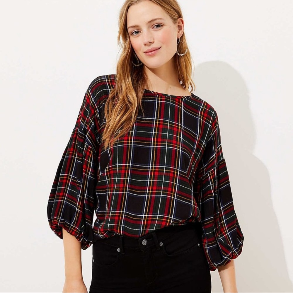 Loft Plaid 3/4 sleeve Blouse